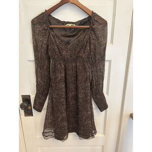 Gianni‎ Bini Sheer Lined 100% Silk Dress Brown Long Sleeve Size 2